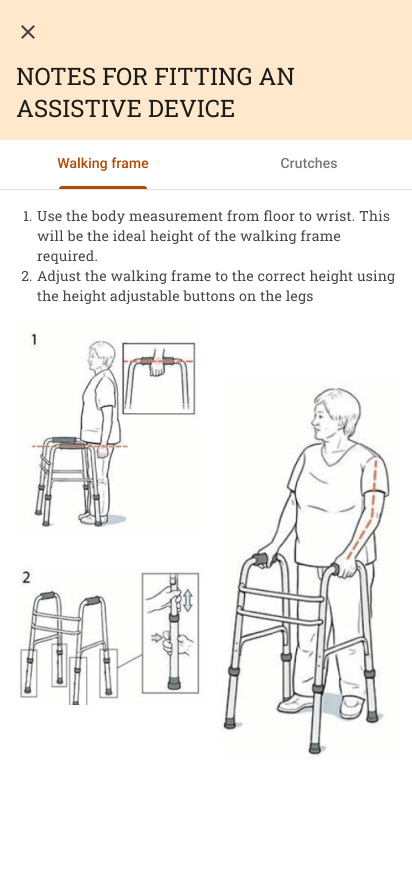 Screenshot of instructions on fitting assistive devices